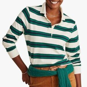 Vineyard Vines Rugby Shirt Womens M Organic Cotton Ivory Striped Polo